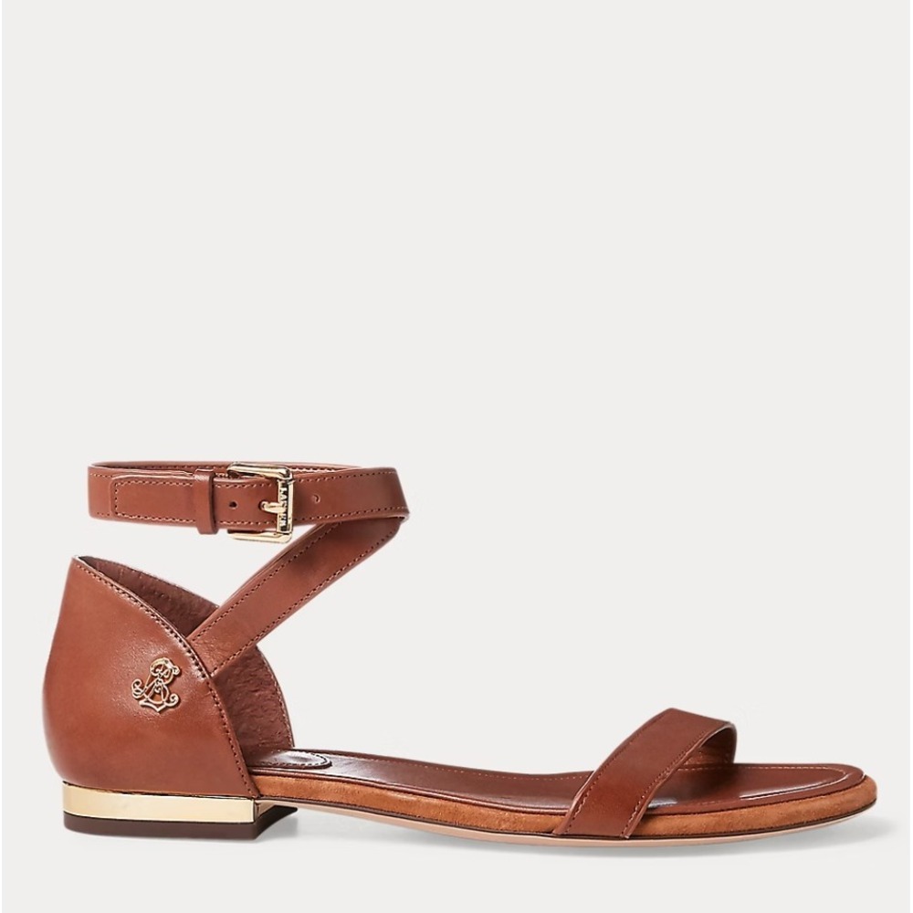 Lauren‎ Ralph Davison Leather Sandal Ankle Strap Preppy 6B Brown Leather